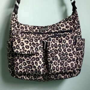 Baggallini Black and Tan Crossbody Bag with Leopard Print